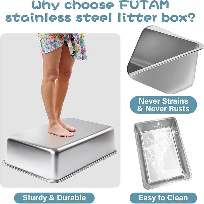 2 Pack Stainless Steel Cat Litter Box, 23.6"x15.8"x8" XXL Stainless Steel - Image 4