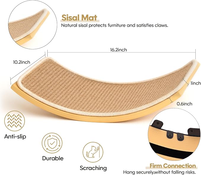 Cat Wall Shelves with Sisal Pads, 4-Piece Wooden Cats Furniture Set with Cat - Image 4
