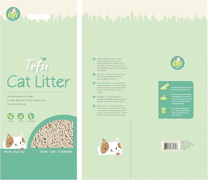 Kitty City Tofu Cat Litter, 100% Natural Plant-Based Formula, Fast Clumping - Image 2
