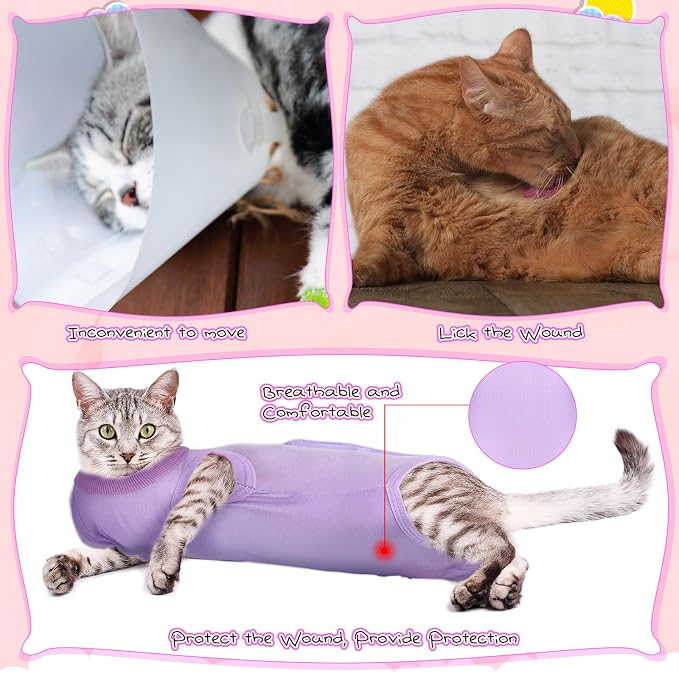 Nuanchu 3 Pieces Cat Recovery Suit Kitten Recovery Suit E-Collar Alternative - Image 3