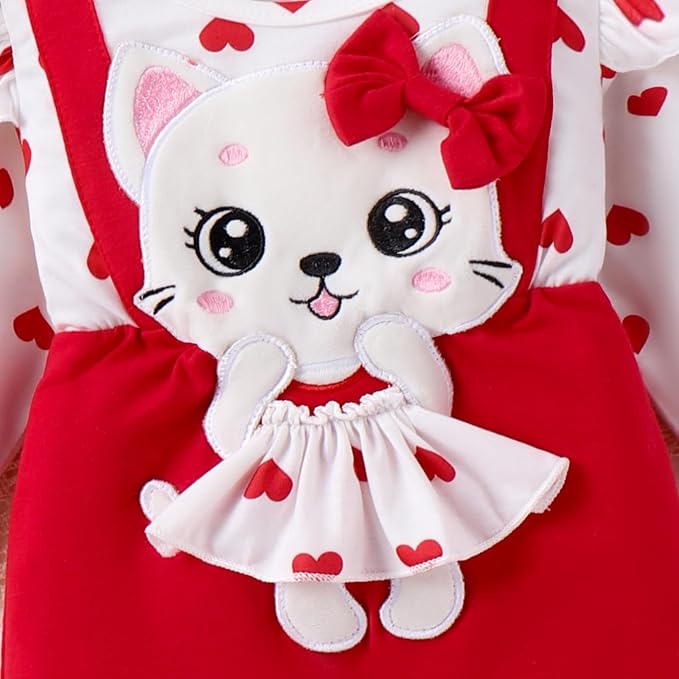 Baby Girl Clothes Newborn Romper Cute Cat Ruffled Long Sleeve Love Fall Winter - Image 6
