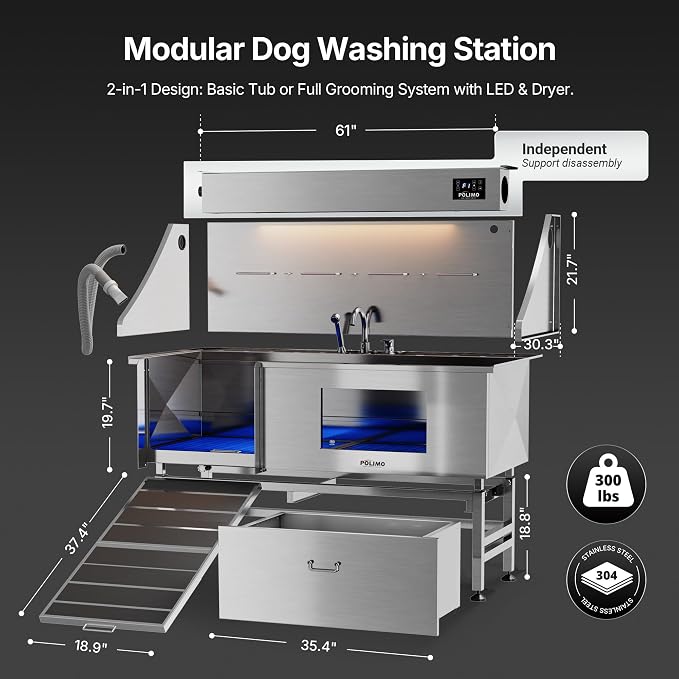 Dog Washing Station with Pet Dryer, 304 Stainless Steel Pet Wash Sink - Image 4