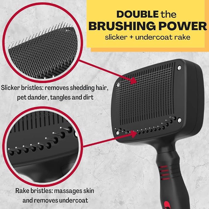 Premium Self-Cleaning Dog & Cat Grooming Brush – 2-in-1 Slicker & Undercoat Rake - Image 2