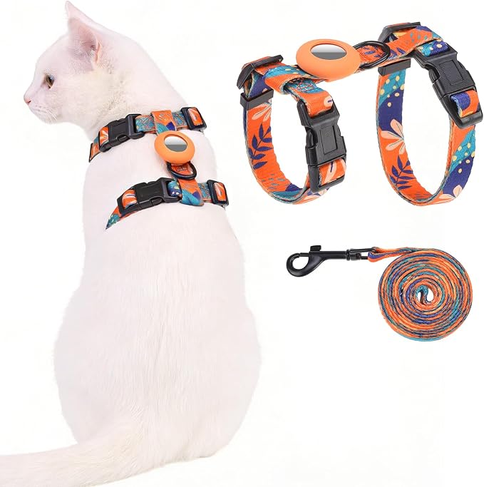 Cat Harness and Leash Set with Airtag Holder by VKPETFR