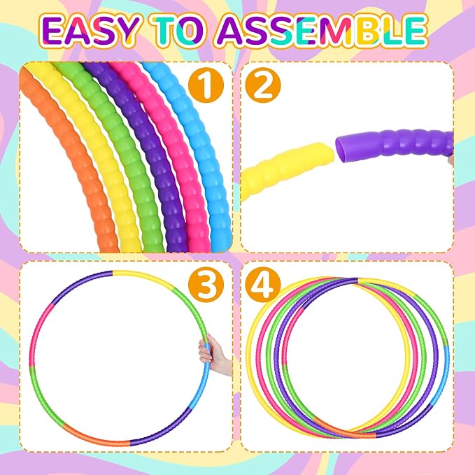 Sratte 12 Pcs Toy Hoop for Kid Detachable Adjustable Toy Hoop Colored Hoop - Image 4