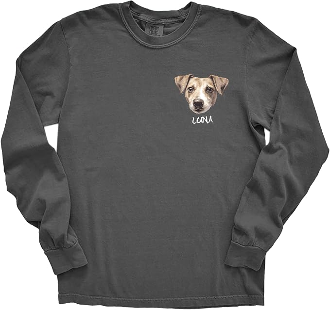 Custom Dog Photo Shirt, Cute Cat Mom Dad Gifts, Pet Lover Long Sleeve Shirts by Handmade