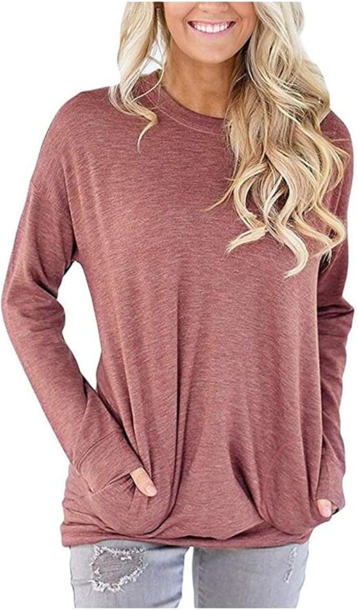Akihoo Womens Casual Long Sleeve Tunic Tops Crew Neck Shirt Blouses by Akihoo