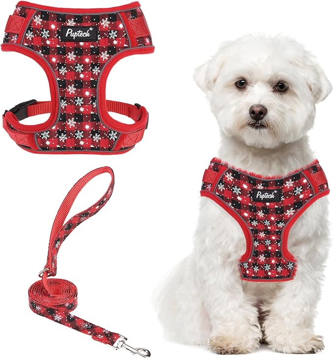 PUPTECK Christmas Small Dog Harness and Leash Set, No Pull Adjustable Puppy Cat by PUPTECK