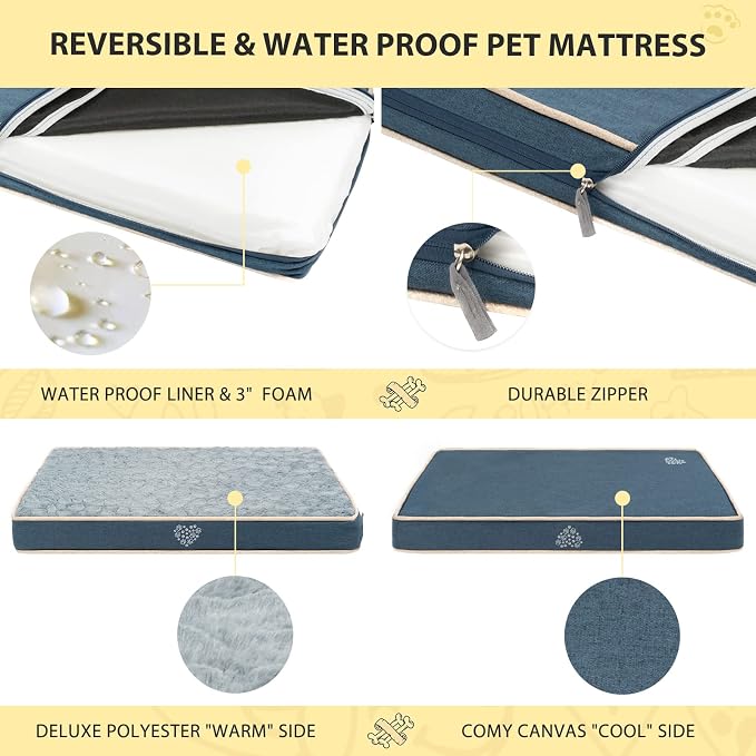 VANKEAN Waterproof Dog Crate Pad Bed Mat Reversible, Removable Washable Cover & - Image 3