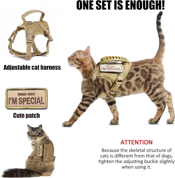 AIWAI Tactical Cat Harness for Walking Escape Proof, Adjustable Pet Vest Harness - Image 2