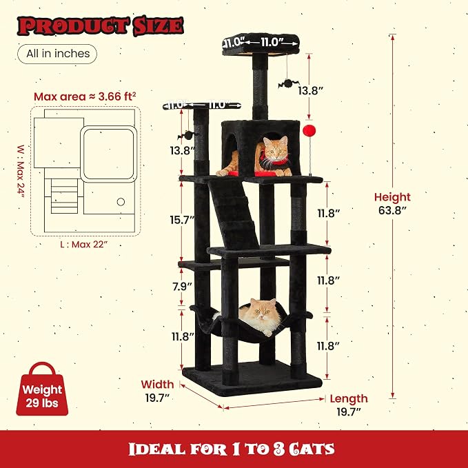 MWPO Gothic Cat Tree for Indoor Cats, 63.8 Inches Multi-Level Cat Tower - Image 6