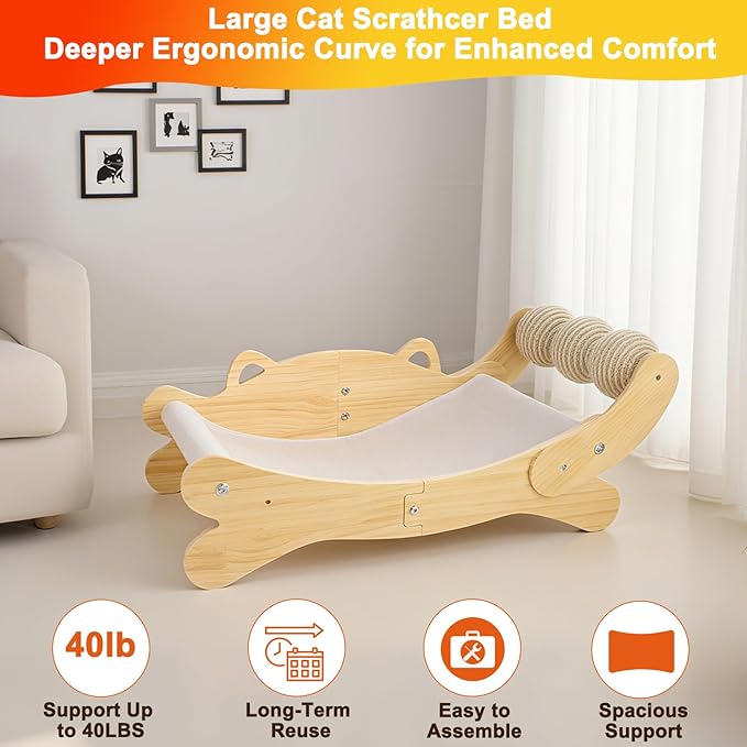 3-in-1 Cat Scratcher Bed for Indoor Cats Sisal Scratcher & Hammock Lounge - Image 6