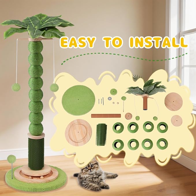 41'' Tall Cat Scratching Post, 3.8'' Diameter Sisal Rope Scratcher Ball - Image 7