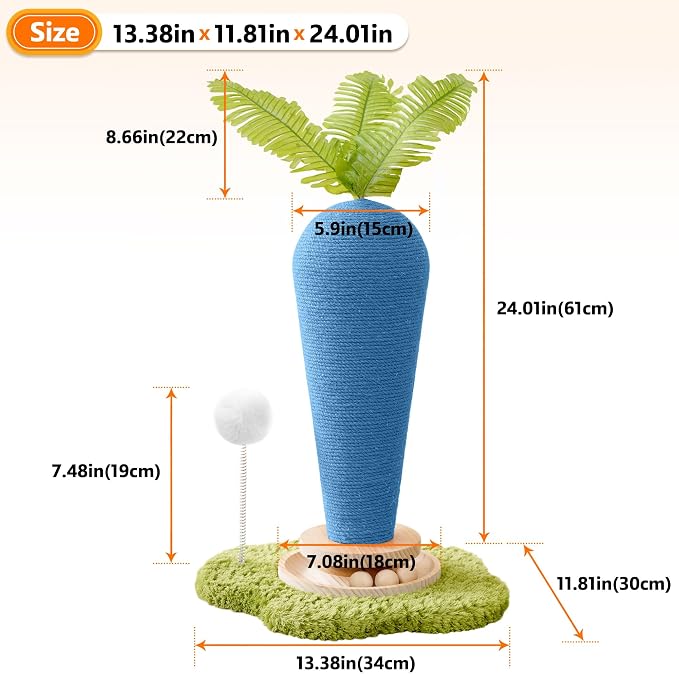 Cute Cat Scratching Post, Carrot Cat Scratcher Post - Image 3