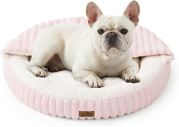 Small Dog Bed with Hooded Blanket, Round Fluffy Anti-Anxiety Pet Bed by COZYKISS