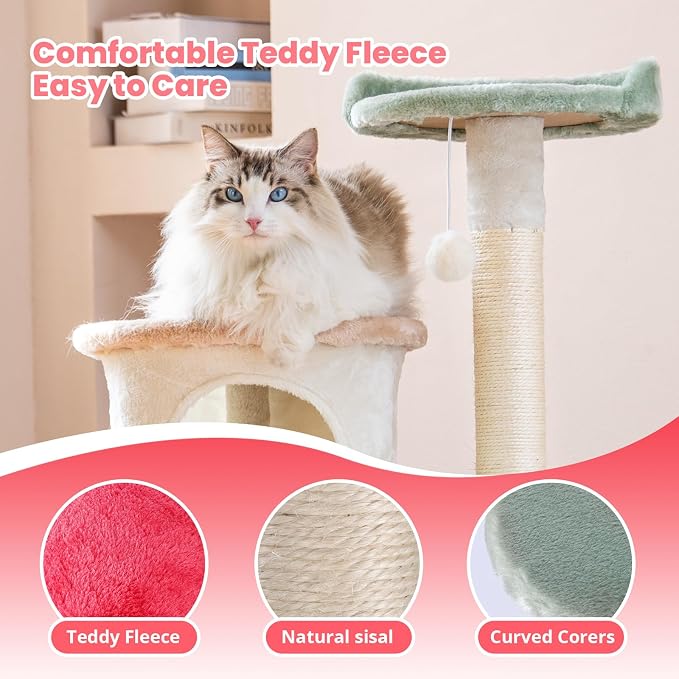 HYABi 42.7 inch Flower Cat Tree Tower Condo Furniture Apartment Plush Habitat - Image 5