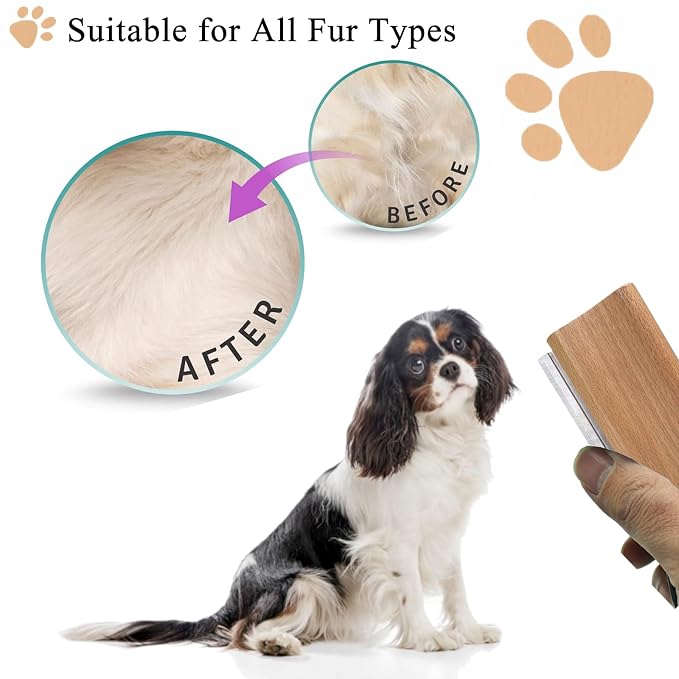 Wooden Deshedding Brush for Dogs, Cats & Horses, Deshedding Grooming Tool Curry - Image 5