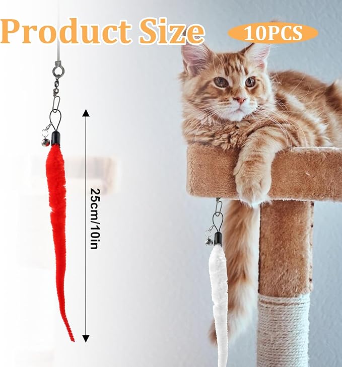 10 Packs Cat Worm Toy Refills Cat Wand Replacement Worms Interactive Cat Wand - Image 2