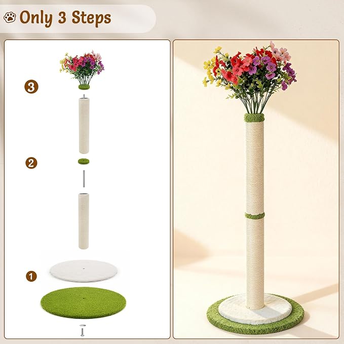 CWV 45" Tall Cat Scratching Post, Cute Violet Flower Cat Scratcher - Image 7