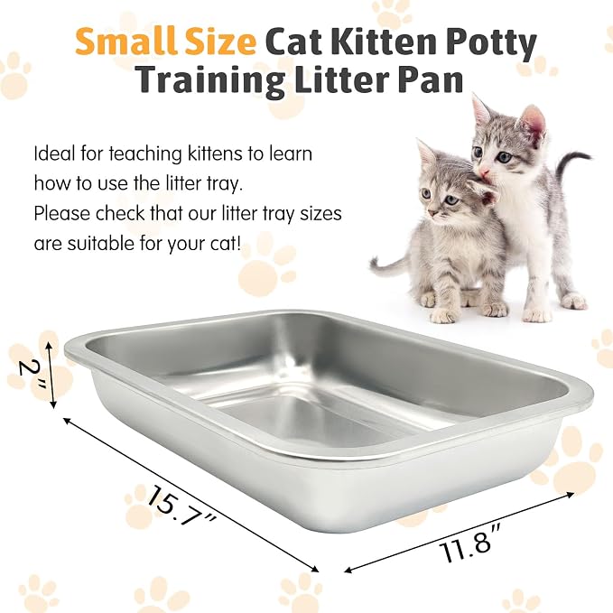 Fhiny 4Pack Stainless Steel Kitten Litter Box, Small Size Low Entry Metal Cat - Image 2