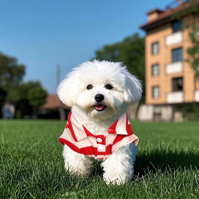 Dog Shirt Polo Shirt Striped Collar Puppy Clothes Summer Button Up Pet Clothes - Image 5