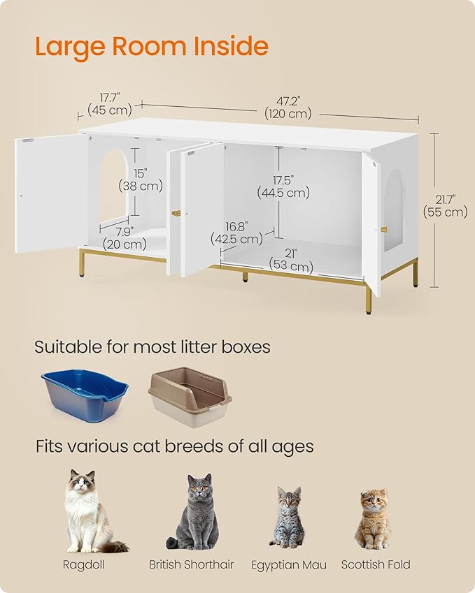 Feandrea Double Cat Litter Box Enclosure, Hidden Litter Box Furniture - Image 5