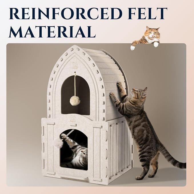 Apasiri 2-Story Cat House for Indoor Cats: Convertible 2-in-1 Felt Cat Condo - Image 8