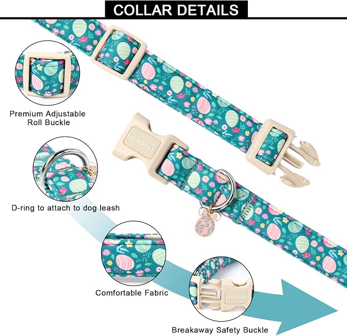 Lionet Paws Easter Dog Collar- Cute Colorful Eggs Green Dog Collars - Image 3