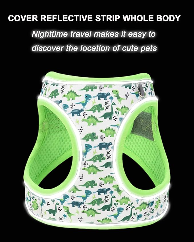 S Green Dinosaur Pattern Dog Harness and Leash Set, No Escape Puppy Harnesses - Image 5