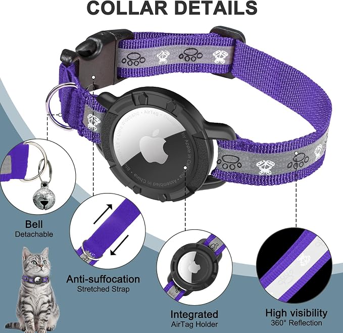 Reflective AirTag Cat Collar, Integrated Cat Tracker Collar - Image 6
