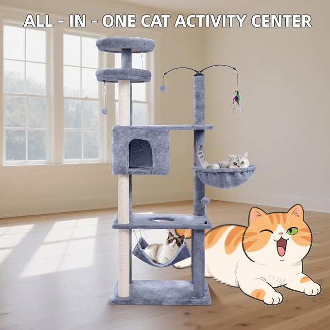Big Cat Tree, Cat Tower with Multi-Level Condo, Rotating Toy - Image 6