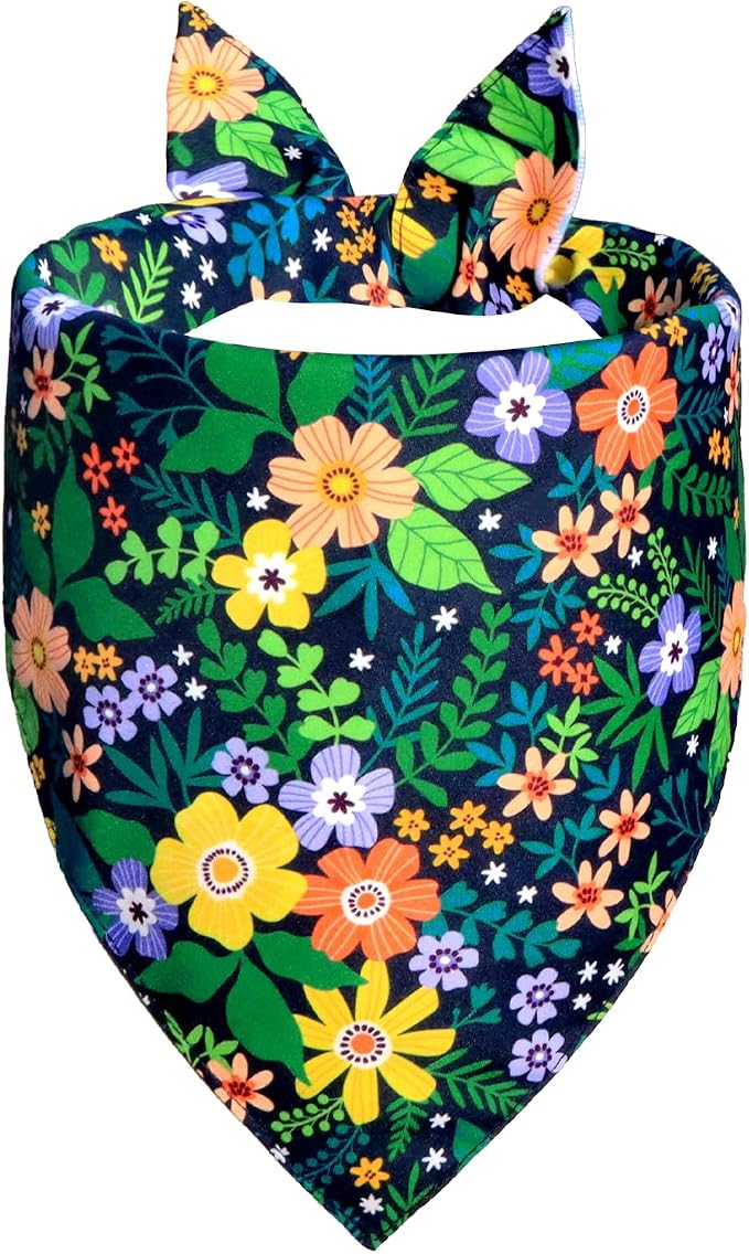 Spring Floral Dog Bandana for Large X-Large Dogs, Reversible 2 Patterns in 1 by WoffBow