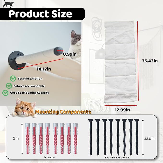 Cat Hammock Wall Mounted, 35.43 x 12.99 inch Wall Mounted Cat Shelves, Metal - Image 2
