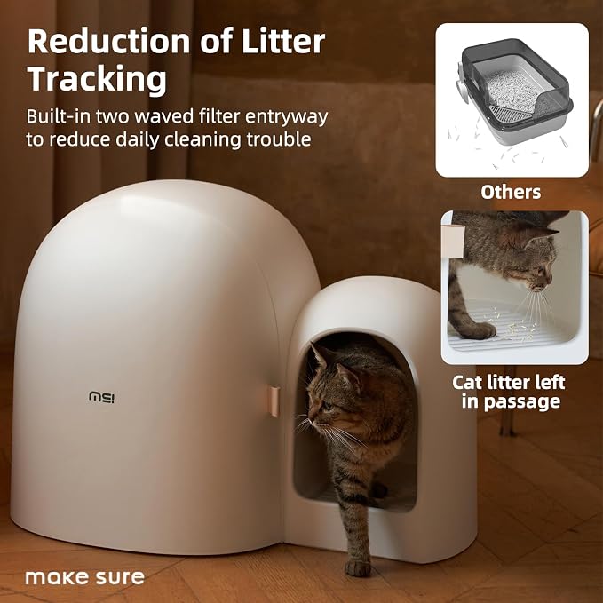 MS!MAKE SURE Cat Litter Box, Large Covered Hidden Dog Proof Closed Modern Cat - Image 6