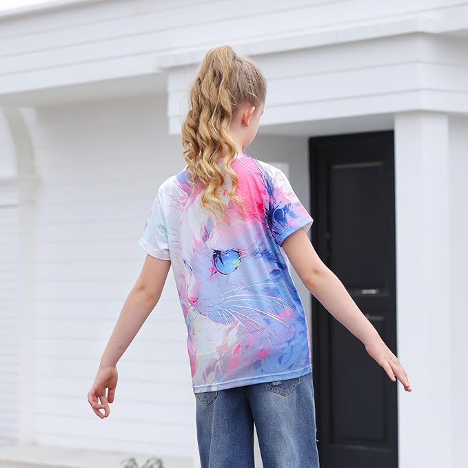 Funnycokid Girls Shirts Cat T Shirt Size 5-12 Clothes - Image 6