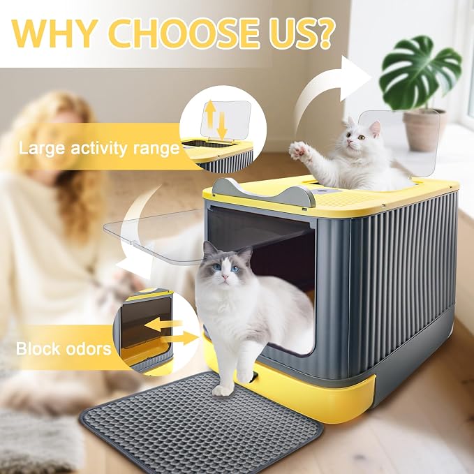 Cat Litter Box with Litter Mat, Enclosed Removable Litter Boxs, Front Entry Top - Image 5
