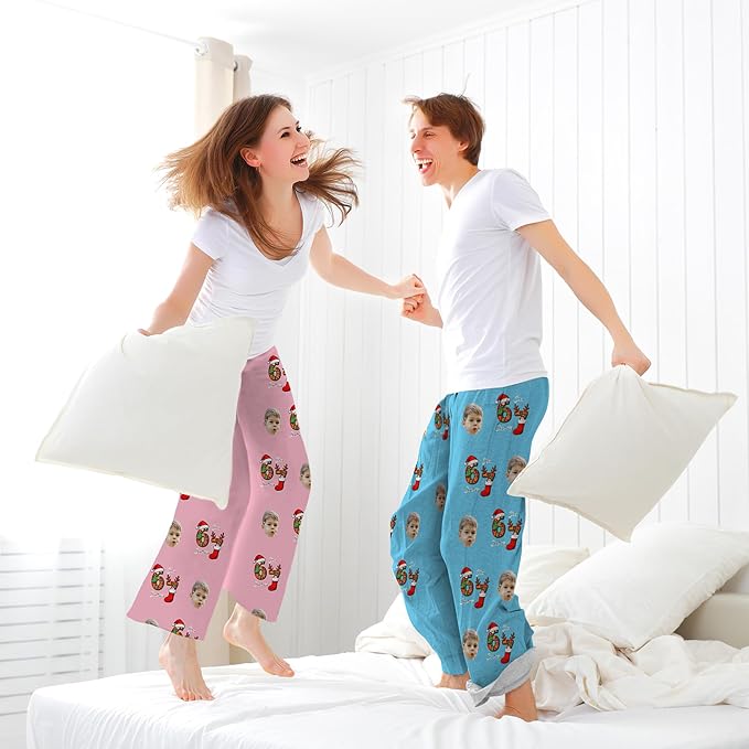 Custom Pajama Pants for Women Men, Personalized 67 Name Photo PJ Family Six - Image 2