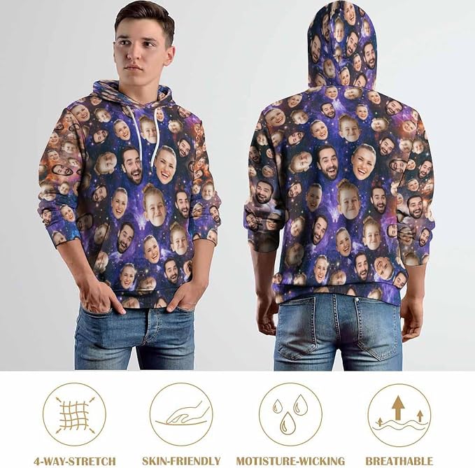 Artsadd Custom Face Unisex athletic Pockets Sweatshirt Loose Hoodie Custom - Image 7