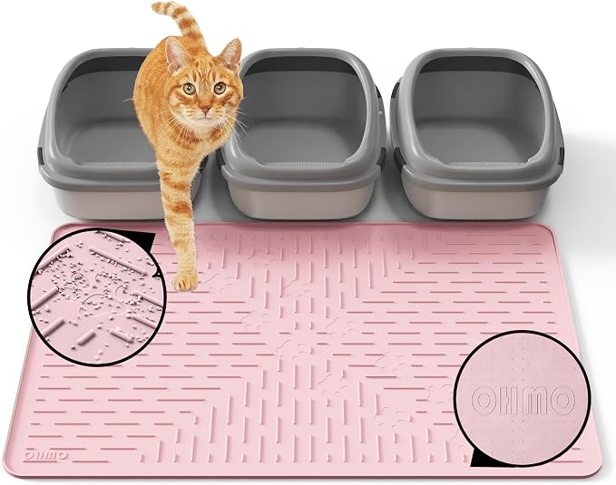 OHMO Cat Litter Mat Trapping Mat Premium Silicone 37.5x25.2，Pink, Waterproof by OHMO