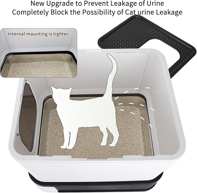 RIZZARI Stainless Steel Cat Box: Black Covered Litter Pan - Image 5