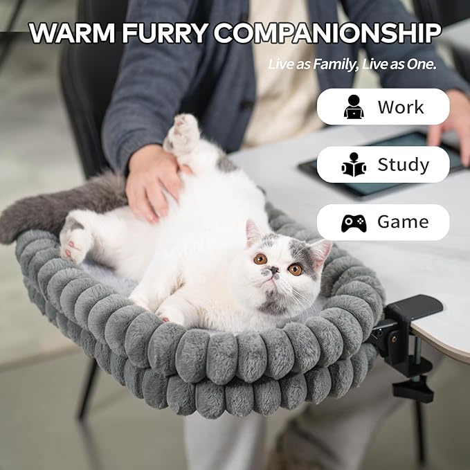 CHEERPALS Cat Desk Bed with Reversible Cushion, 90°Foldable Cat Hammock - Image 2