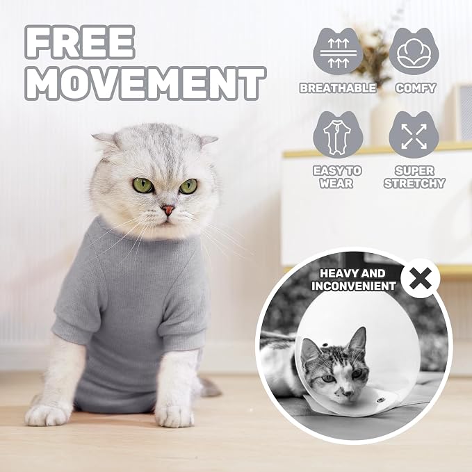 Breathable Cat Recovery Suit for Female/Male, Anti-Licking Kitten Onesie - Image 2
