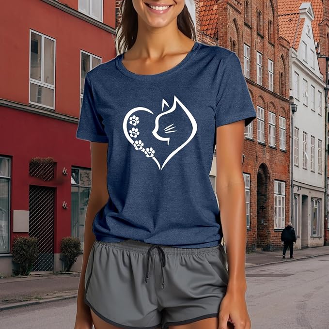 Cat Shirts for Women Cat Mom Tshirts Pet Lover Shirt Cats Paw Print Tee Tops - Image 5