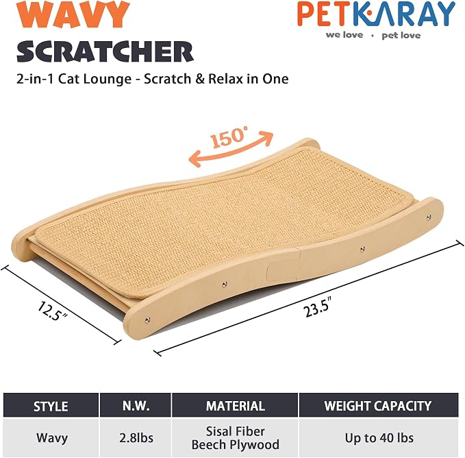 PETKARAY Sisal Cat Scratching Board, Curved Sisal Cat Scratcher, Large Indoor - Image 2