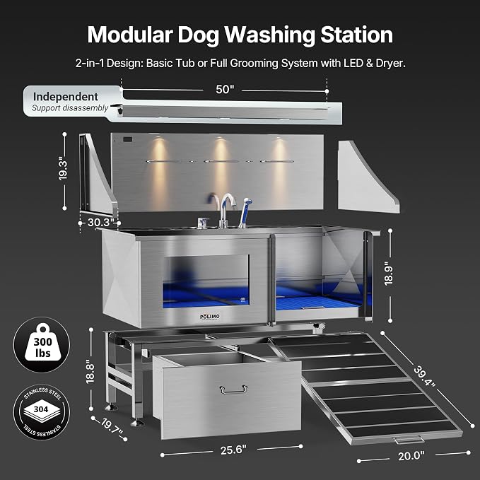 Dog Washing Station with LED Display, 304 Stainless Steel Pet Wash Sink - Image 4