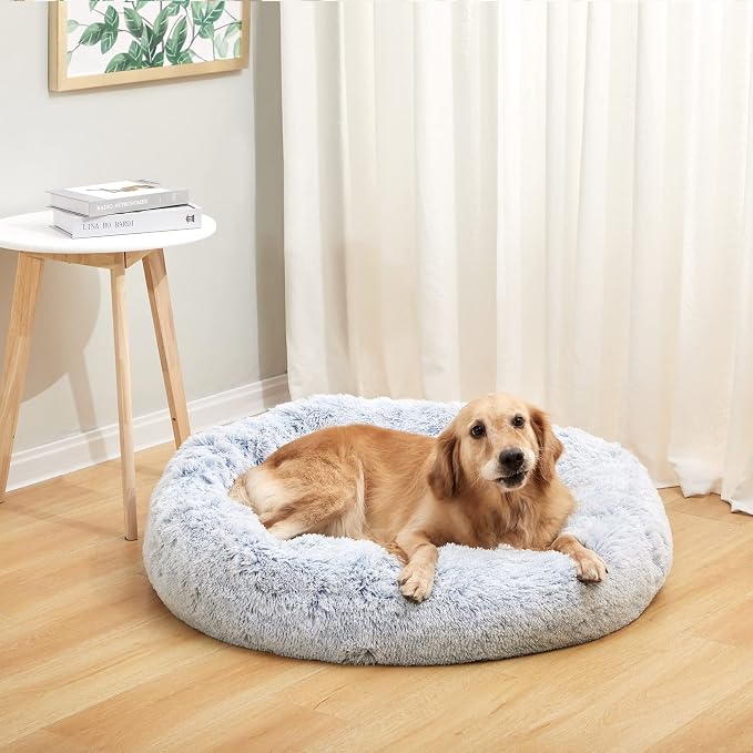 Bedfolks Calming Donut Dog Bed, 36 Inches Round Fluffy - Image 2