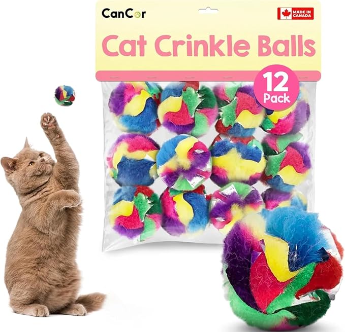 Cat Crinkle Balls 1.5 Inch | 12 Pack | Soft Lightweight Indoor Cat Toys by CanCorInnovations
