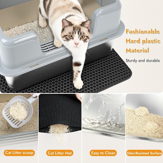 Vivifying Stainless Steel Cat Litter Box, Large Semi-Enclosed Litter Box - Image 3