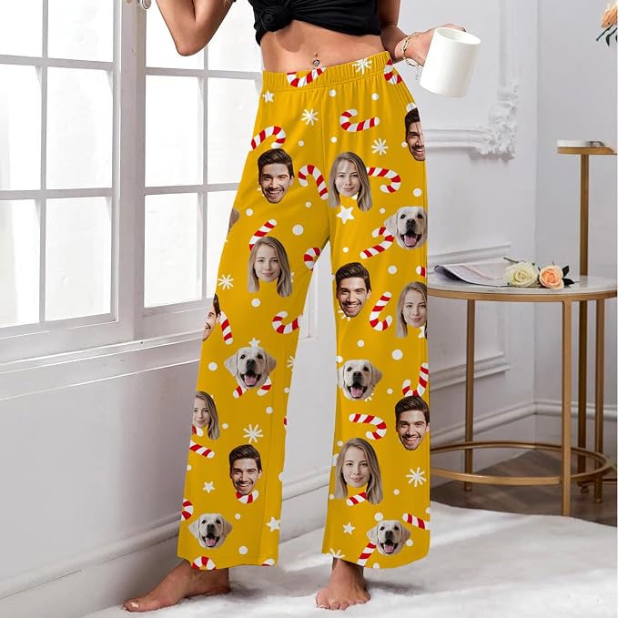 Custom Pajama Pants for Women Men, Personalized 67 Name Photo PJ Family Six - Image 3