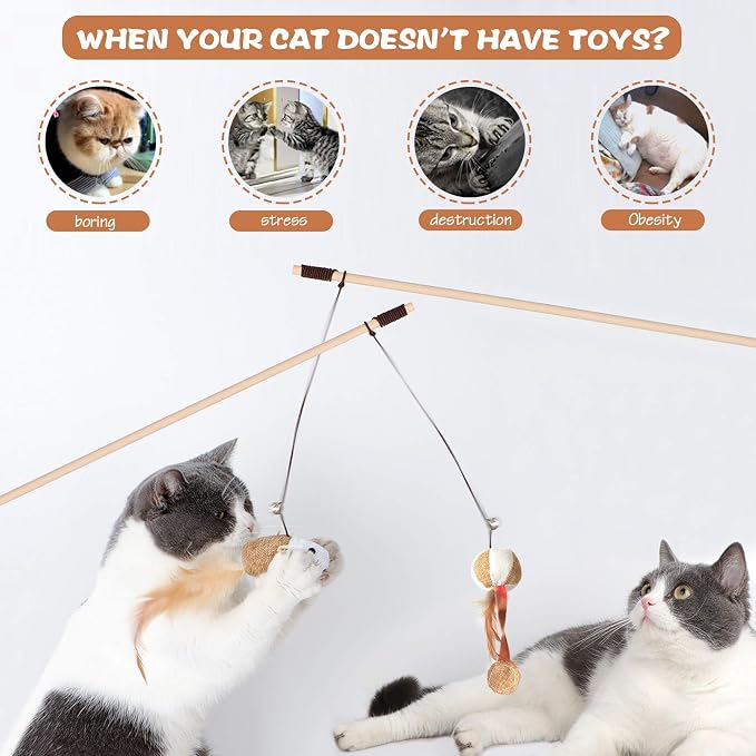 Natural Wood Cat Teaser Wand Toy, Catnip Sticks - Image 4